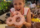 Celebrating Bella’s Birthday with the Mickey Celebration Donut – Almost as Big as Her Head!